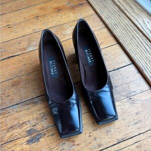Stuart Weitzman Brown Leather Square Toe Block Heel Sz 5.5 - Iconic 90’s style